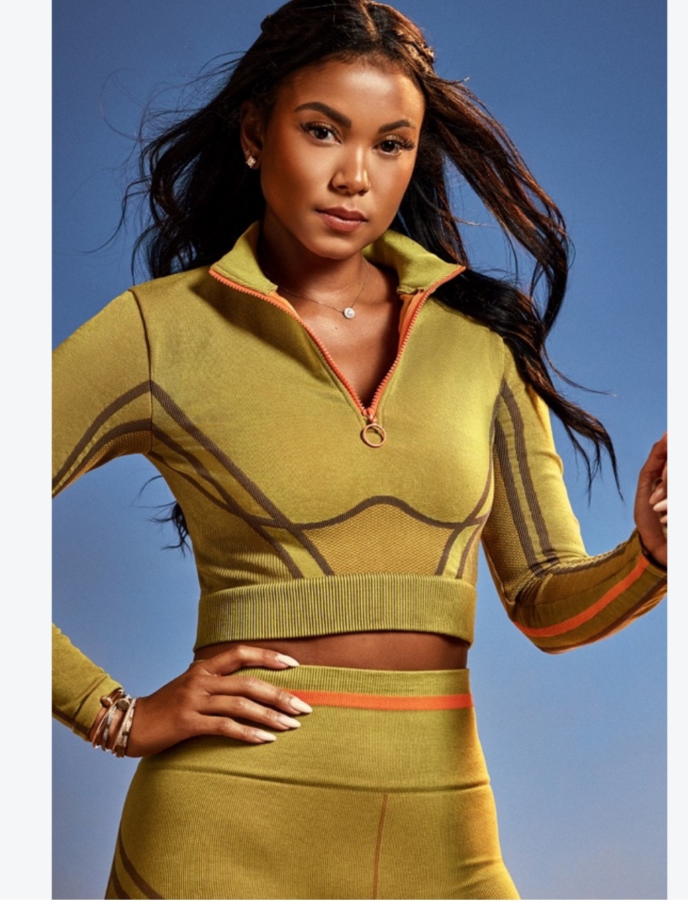 FABLETICS ACTIVEWEAR 2 PIECE SET LEGGINGS CROP TOP OLIVE GREEN ORANGE XS NWT